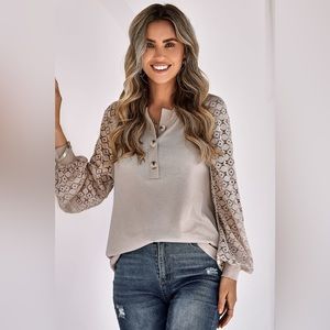 Sandy Color Block Button Lace Knit Top